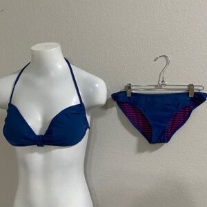 Hot Pink & Teal Blue Stripe Bikini